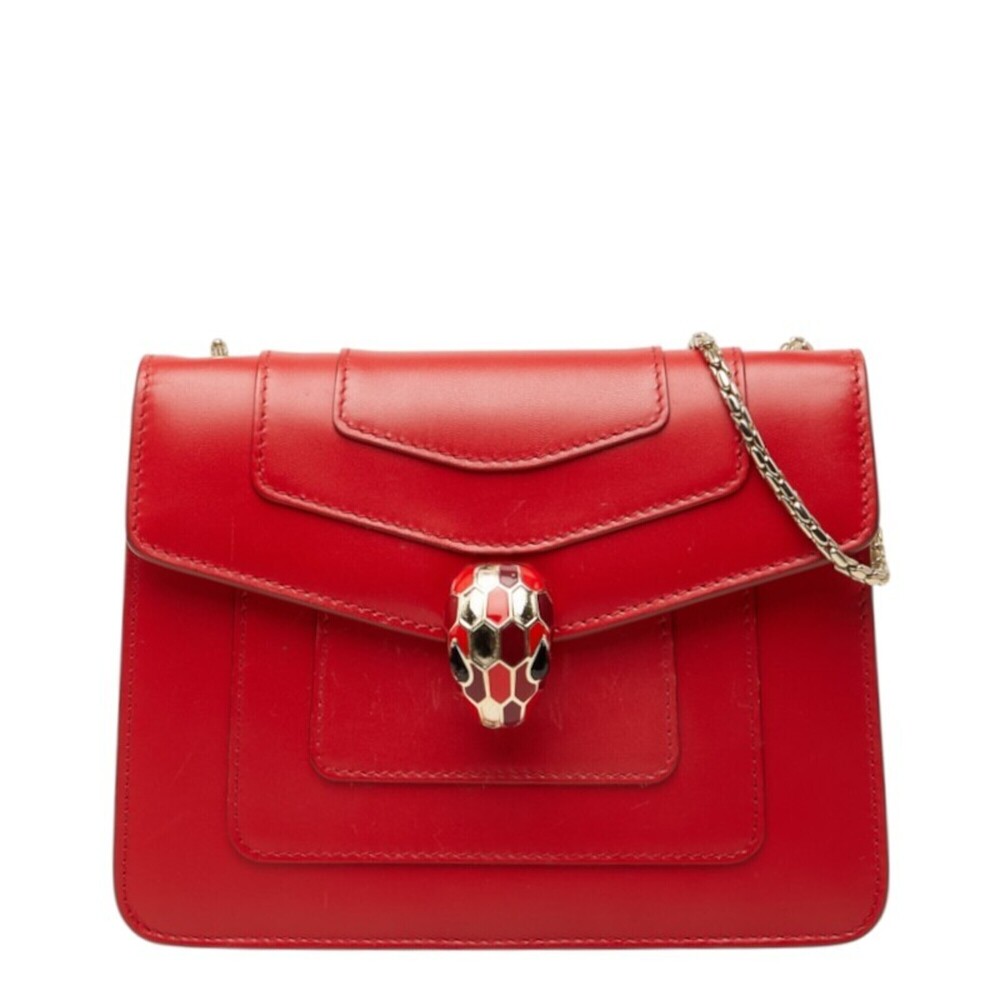 BVLGARI Serpenti Forever Crossbody Chain Shoulder Bag, Red Leather, Women's